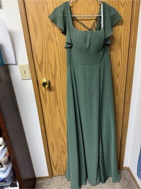 Azazie eucalyptus Green Flutter-Sleeve Maxi Dress